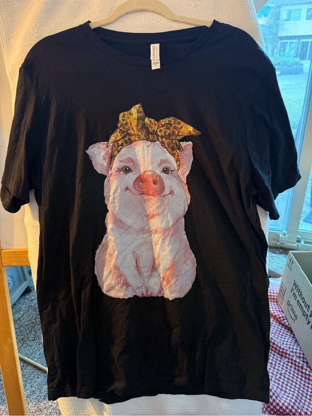 Bella Canvas Black Tee with Pink Pig and Leopard Headwrap